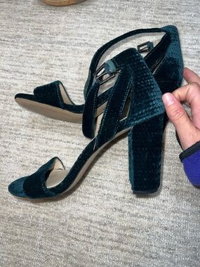 Botkier Teal Velvet Block Heel Sandals